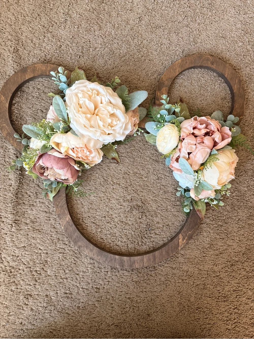 Wooden Floral Mickey Wreath - Cream and Blush Home Accent